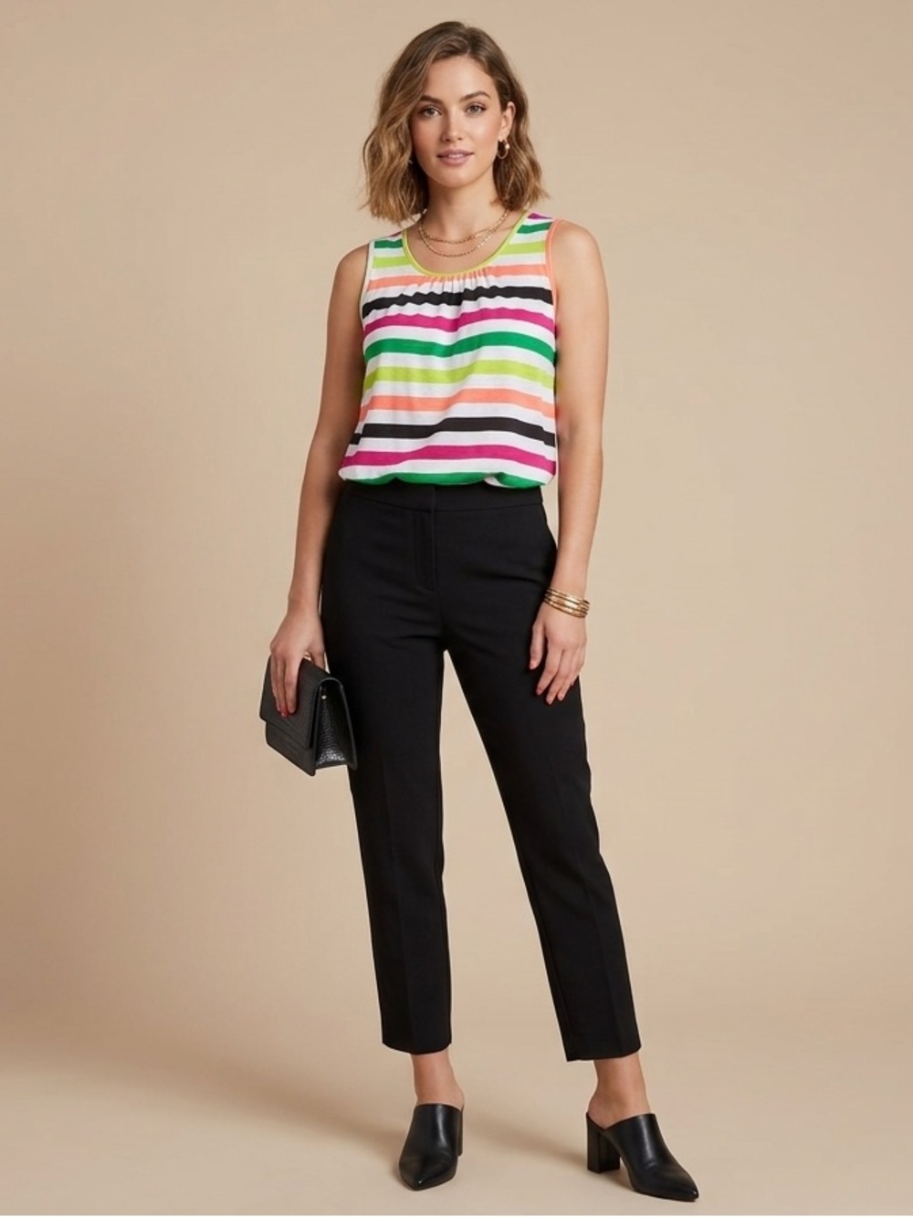 Worthington Striped Multi-Color Sleeveless Shell Top Size M